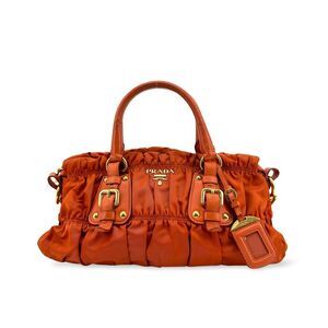Prada Gaufre Convertible Satchel Leather And Tessuto Orange Nylon Handbag